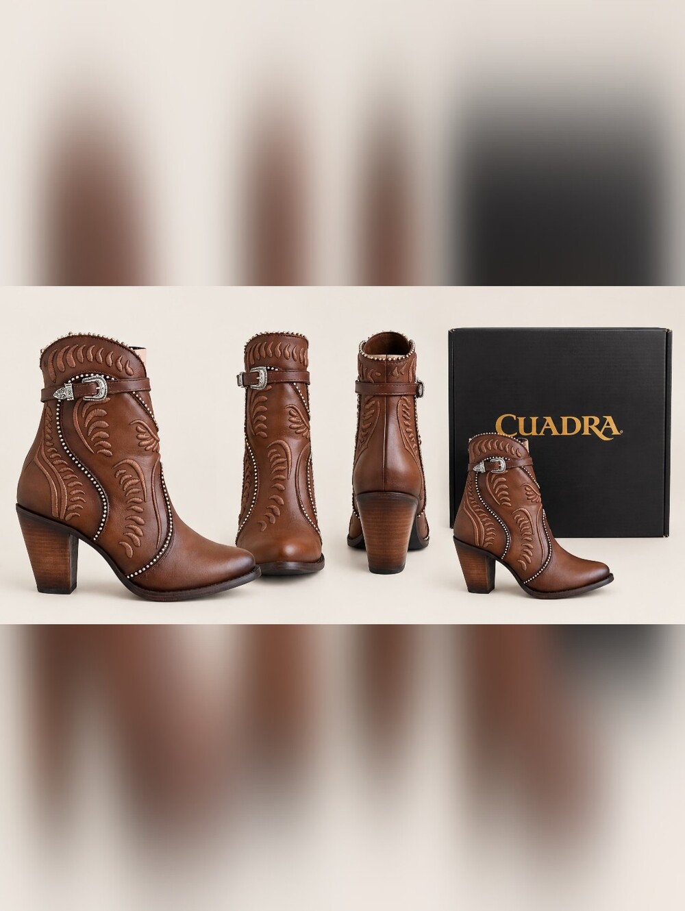 Cuadra Women's Brown Embossed Leather Western Ankle Boots